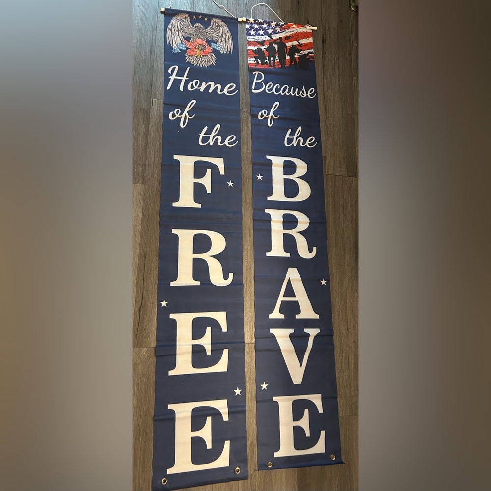Free & Brave door, surround flag set, 12 x 77, Veterans Day Decorations, America